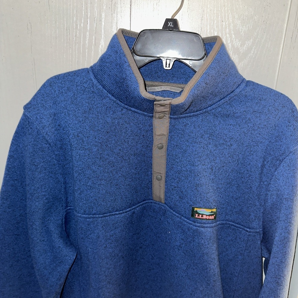 L.L.Bean Men's Slightly Fitted Sweater Fleece Pullover Snap Size Large Blue
